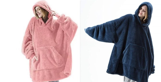 Wearable Blanket Hoodie Oversized Fleece with Front Pocket and Sherpa Lining - Image 21