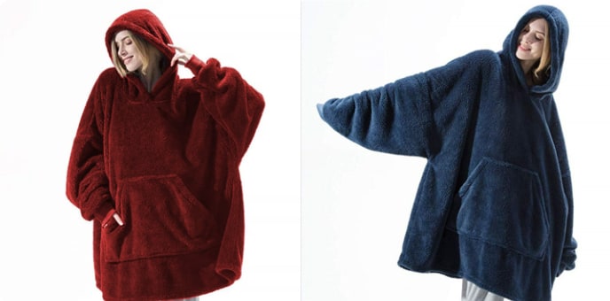 Wearable Blanket Hoodie Oversized Fleece with Front Pocket and Sherpa Lining - Image 22