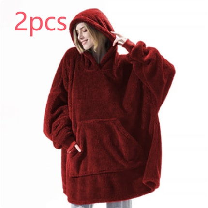 Wearable Blanket Hoodie Oversized Fleece with Front Pocket and Sherpa Lining - Image 23