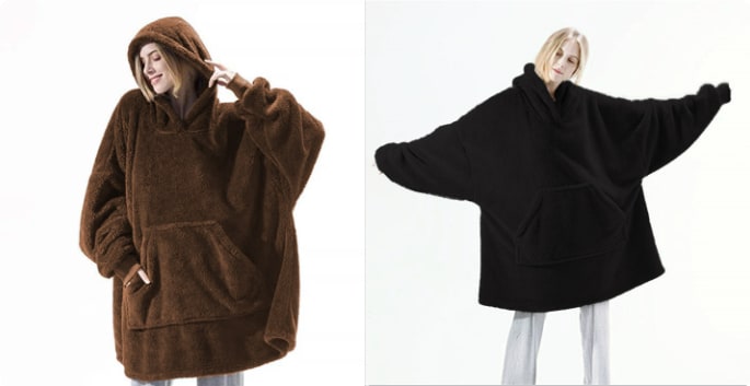 Wearable Blanket Hoodie Oversized Fleece with Front Pocket and Sherpa Lining - Image 26