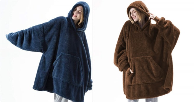 Wearable Blanket Hoodie Oversized Fleece with Front Pocket and Sherpa Lining - Image 28