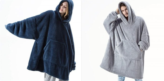 Wearable Blanket Hoodie Oversized Fleece with Front Pocket and Sherpa Lining - Image 3