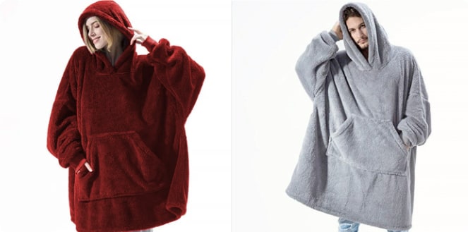 Wearable Blanket Hoodie Oversized Fleece with Front Pocket and Sherpa Lining - Image 30
