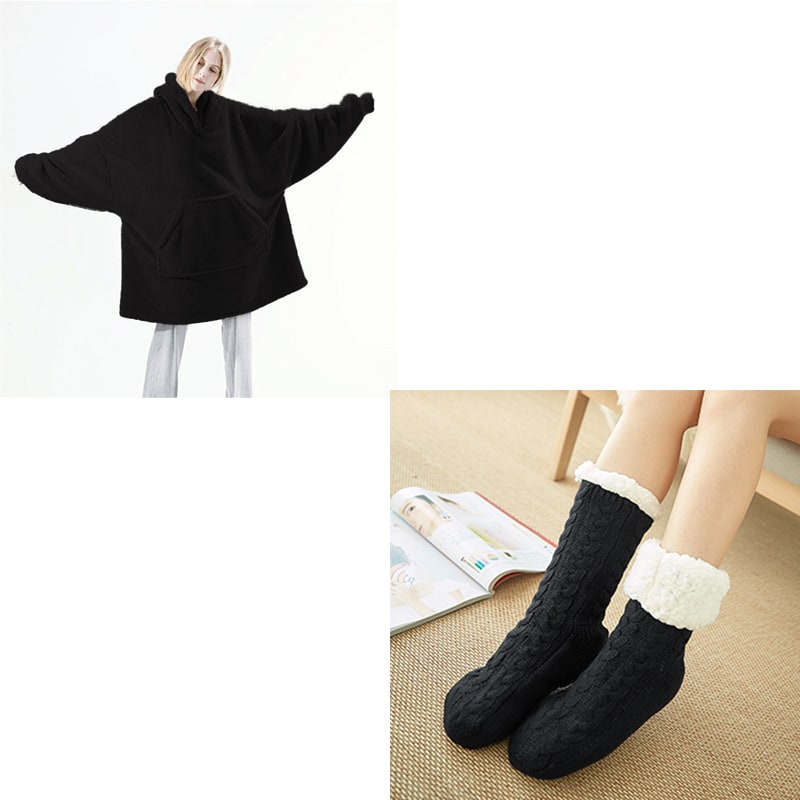 Wearable Blanket Hoodie Oversized Fleece with Front Pocket and Sherpa Lining - Image 39