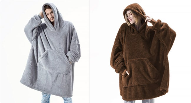 Wearable Blanket Hoodie Oversized Fleece with Front Pocket and Sherpa Lining - Image 42