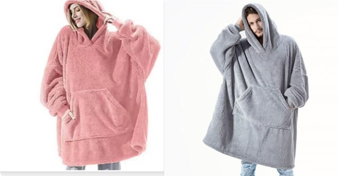 Wearable Blanket Hoodie Oversized Fleece with Front Pocket and Sherpa Lining - Image 43