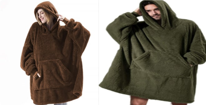 Wearable Blanket Hoodie Oversized Fleece with Front Pocket and Sherpa Lining - Image 44