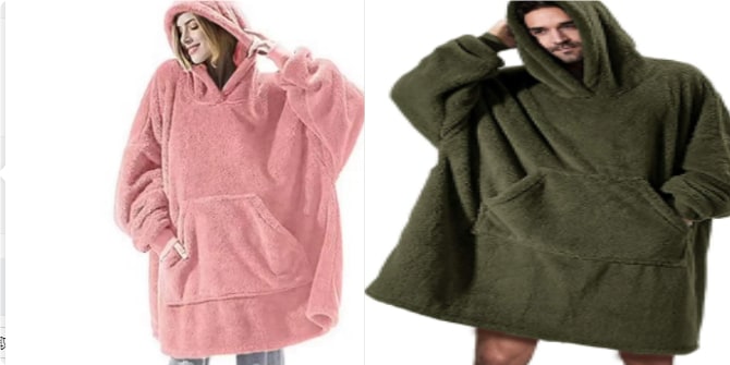 Wearable Blanket Hoodie Oversized Fleece with Front Pocket and Sherpa Lining - Image 46
