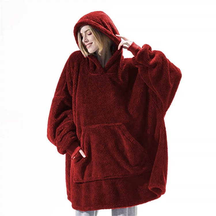 Wearable Blanket Hoodie Oversized Fleece with Front Pocket and Sherpa Lining - Image 48