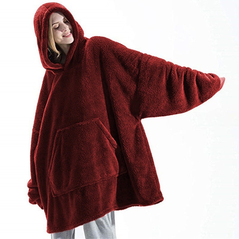 Wearable Blanket Hoodie Oversized Fleece with Front Pocket and Sherpa Lining - Image 6