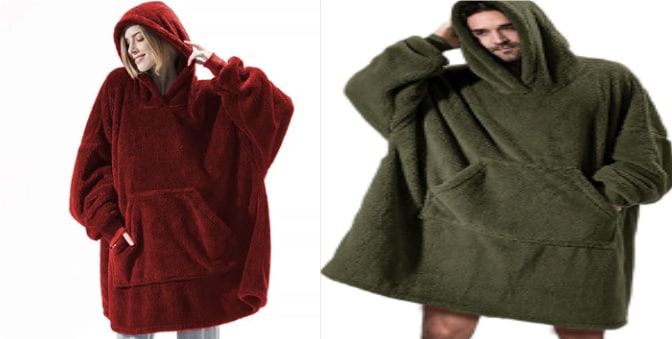 Wearable Blanket Hoodie Oversized Fleece with Front Pocket and Sherpa Lining - Image 7