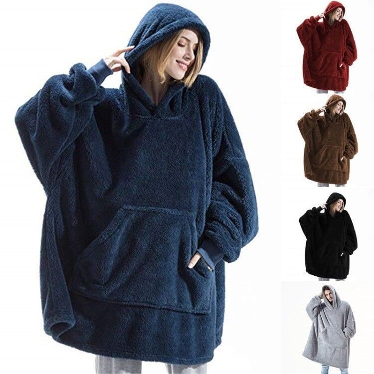 Wearable Blanket Hoodie Oversized Fleece with Front Pocket and Sherpa Lining - Image 8