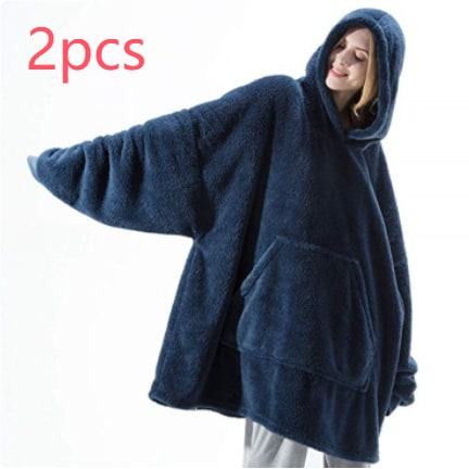 Wearable Blanket Hoodie Oversized Fleece with Front Pocket and Sherpa Lining - Image 9