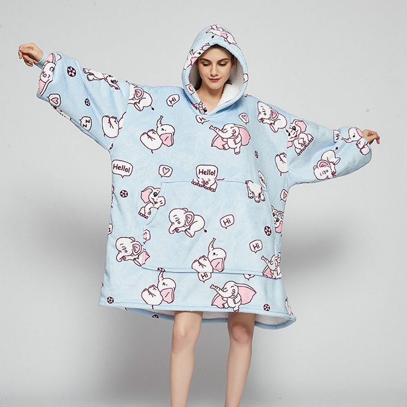 Wearable Blanket Hoodie Oversized Sherpa Fleece Sweatshirt with Plush Lining Kangaroo Pocket - Image 1