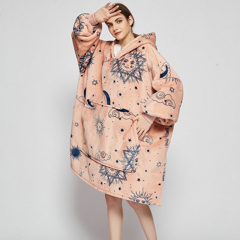Wearable Blanket Hoodie Oversized Sherpa Fleece Sweatshirt with Plush Lining Kangaroo Pocket - Image 11
