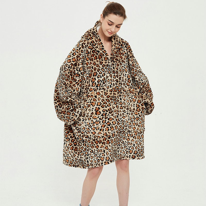Wearable Blanket Hoodie Oversized Sherpa Fleece Sweatshirt with Plush Lining Kangaroo Pocket - Image 18