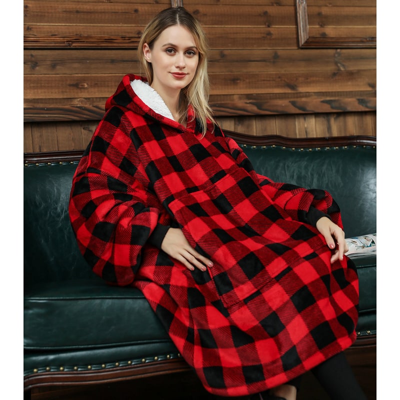Wearable Blanket Hoodie Oversized Sherpa Fleece Sweatshirt with Plush Lining Kangaroo Pocket - Image 19