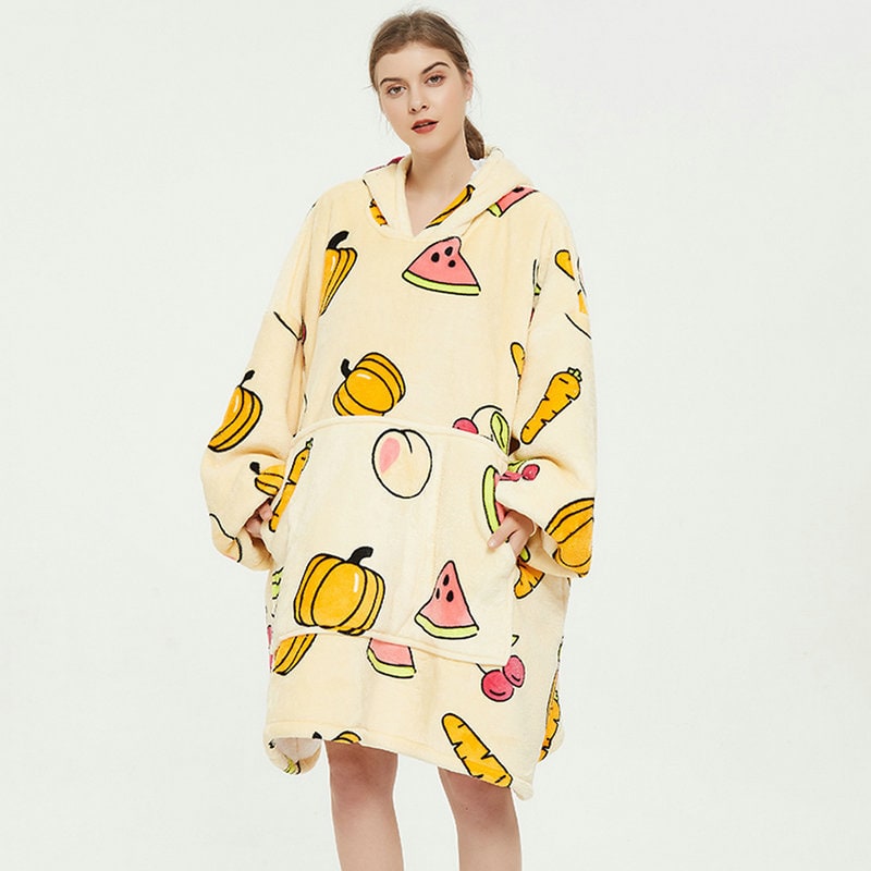 Wearable Blanket Hoodie Oversized Sherpa Fleece Sweatshirt with Plush Lining Kangaroo Pocket - Image 2
