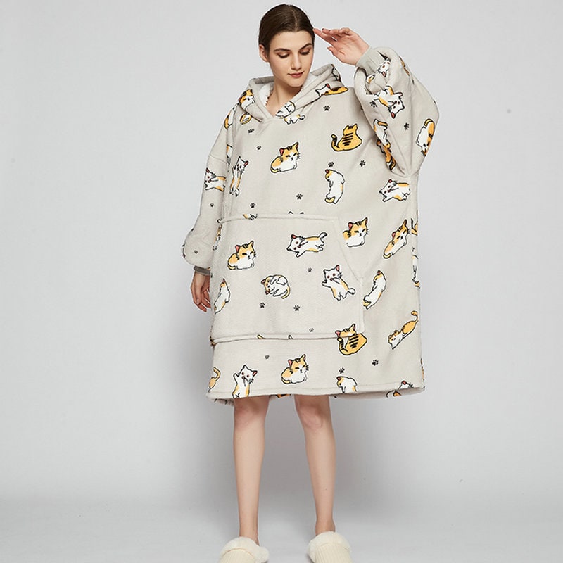 Wearable Blanket Hoodie Oversized Sherpa Fleece Sweatshirt with Plush Lining Kangaroo Pocket - Image 21