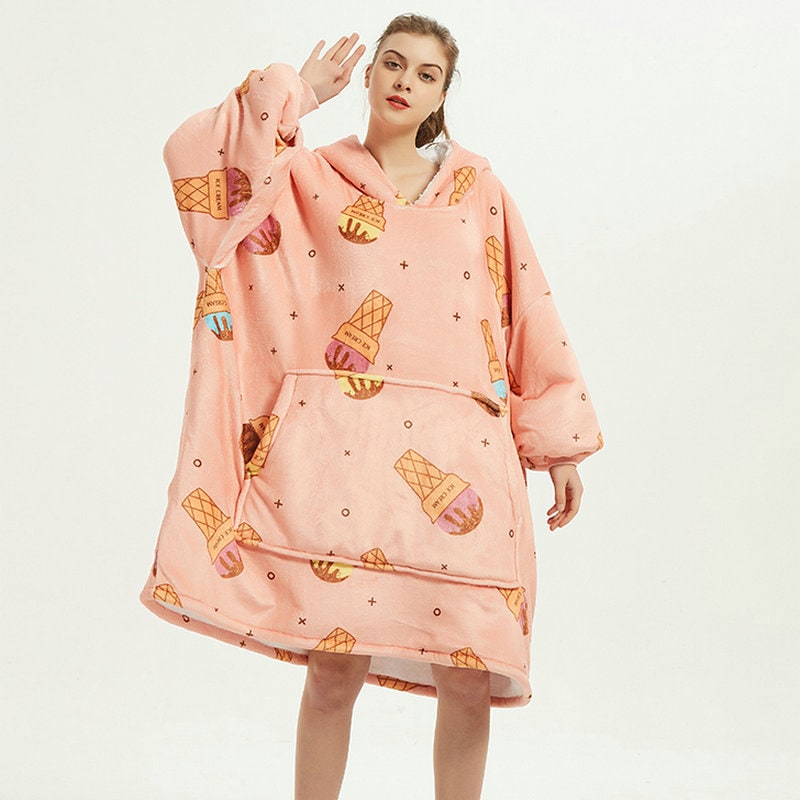 Wearable Blanket Hoodie Oversized Sherpa Fleece Sweatshirt with Plush Lining Kangaroo Pocket - Image 24