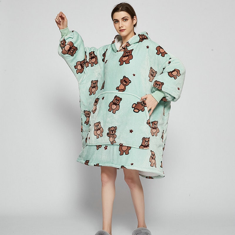 Wearable Blanket Hoodie Oversized Sherpa Fleece Sweatshirt with Plush Lining Kangaroo Pocket - Image 4