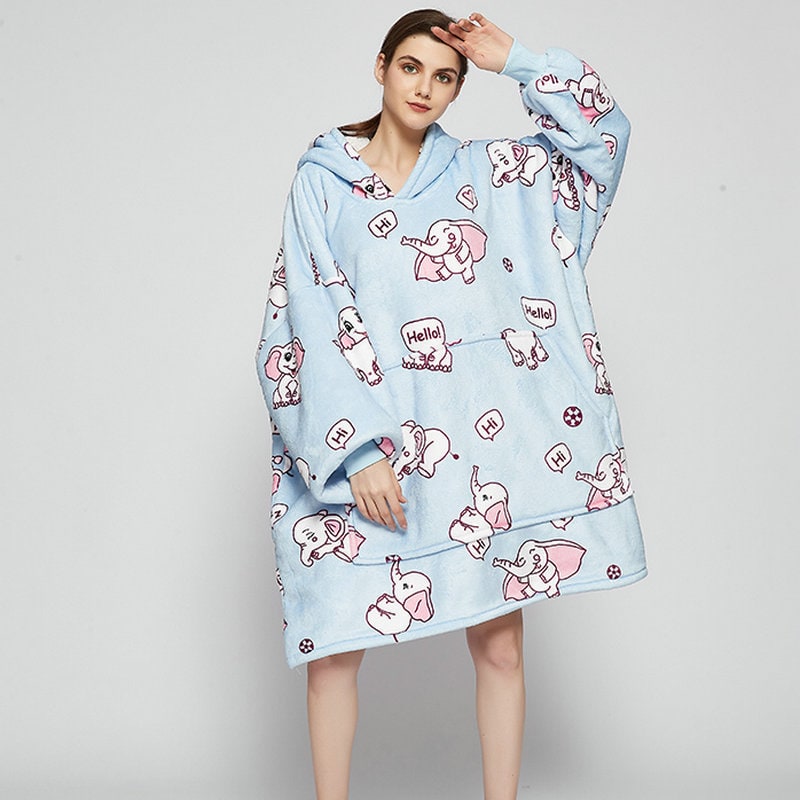 Wearable Blanket Hoodie Oversized Sherpa Fleece Sweatshirt with Plush Lining Kangaroo Pocket - Image 5