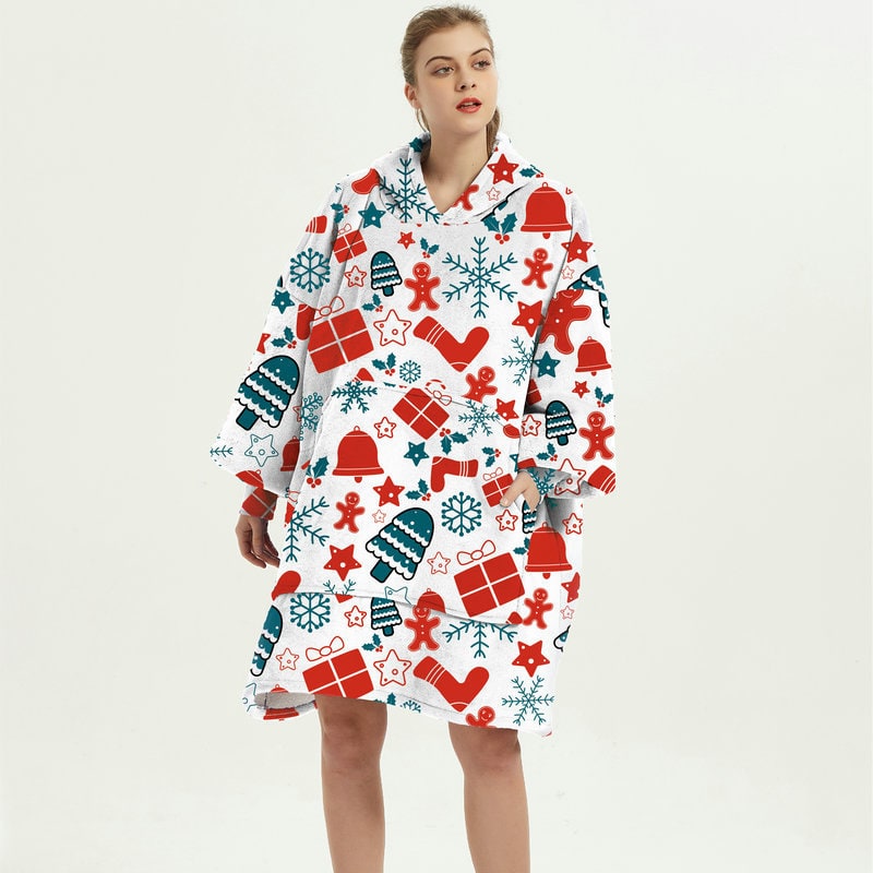 Wearable Blanket Hoodie Oversized Sherpa Fleece Sweatshirt with Plush Lining Kangaroo Pocket - Image 6