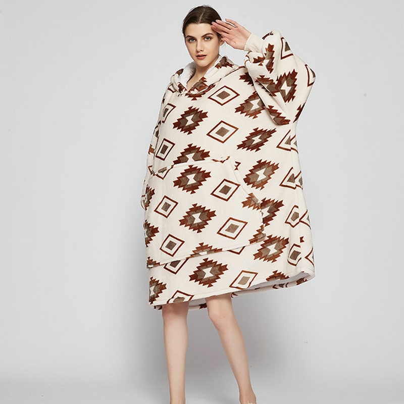 Wearable Blanket Hoodie Oversized Sherpa Fleece Sweatshirt with Plush Lining Kangaroo Pocket - Image 9