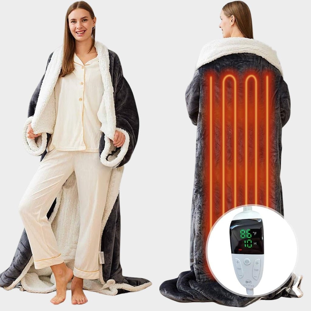 Wearable Heated Blanket with Sleeves and Sherpa Fleece Lining Energy Efficient Heating Throw - Image 4