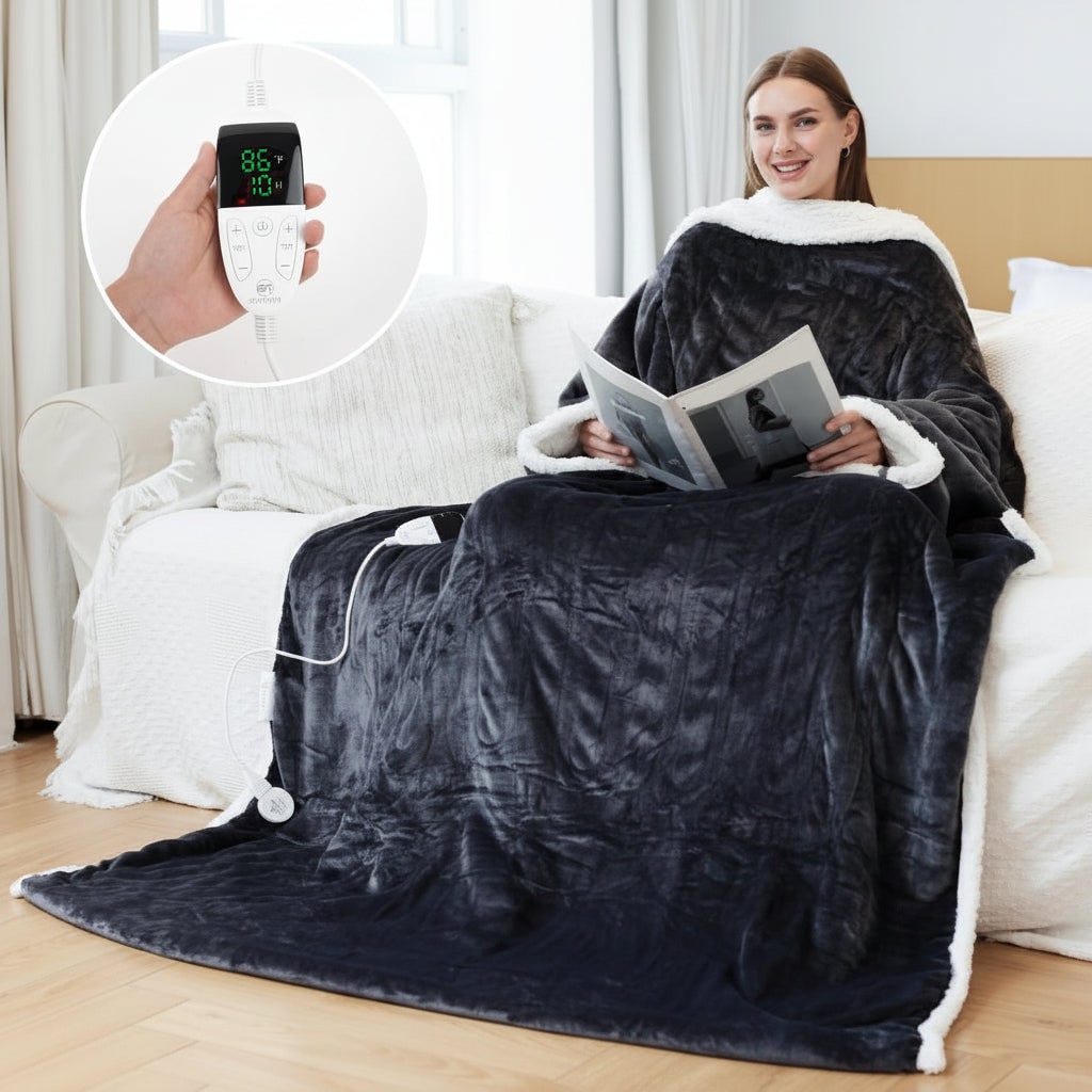 Wearable Heated Blanket with Sleeves and Sherpa Fleece Lining Energy Efficient Heating Throw - Image 9