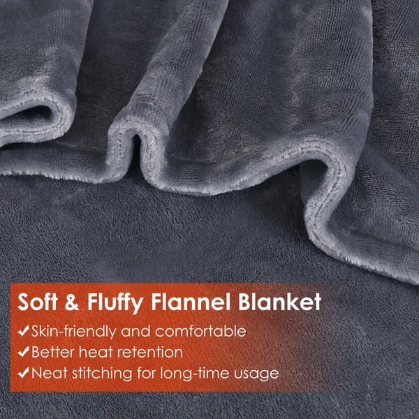 Wearable Heated Blanket with USB Power Zipper Front and Eight Heating Zones Flannel Throw - Image 1