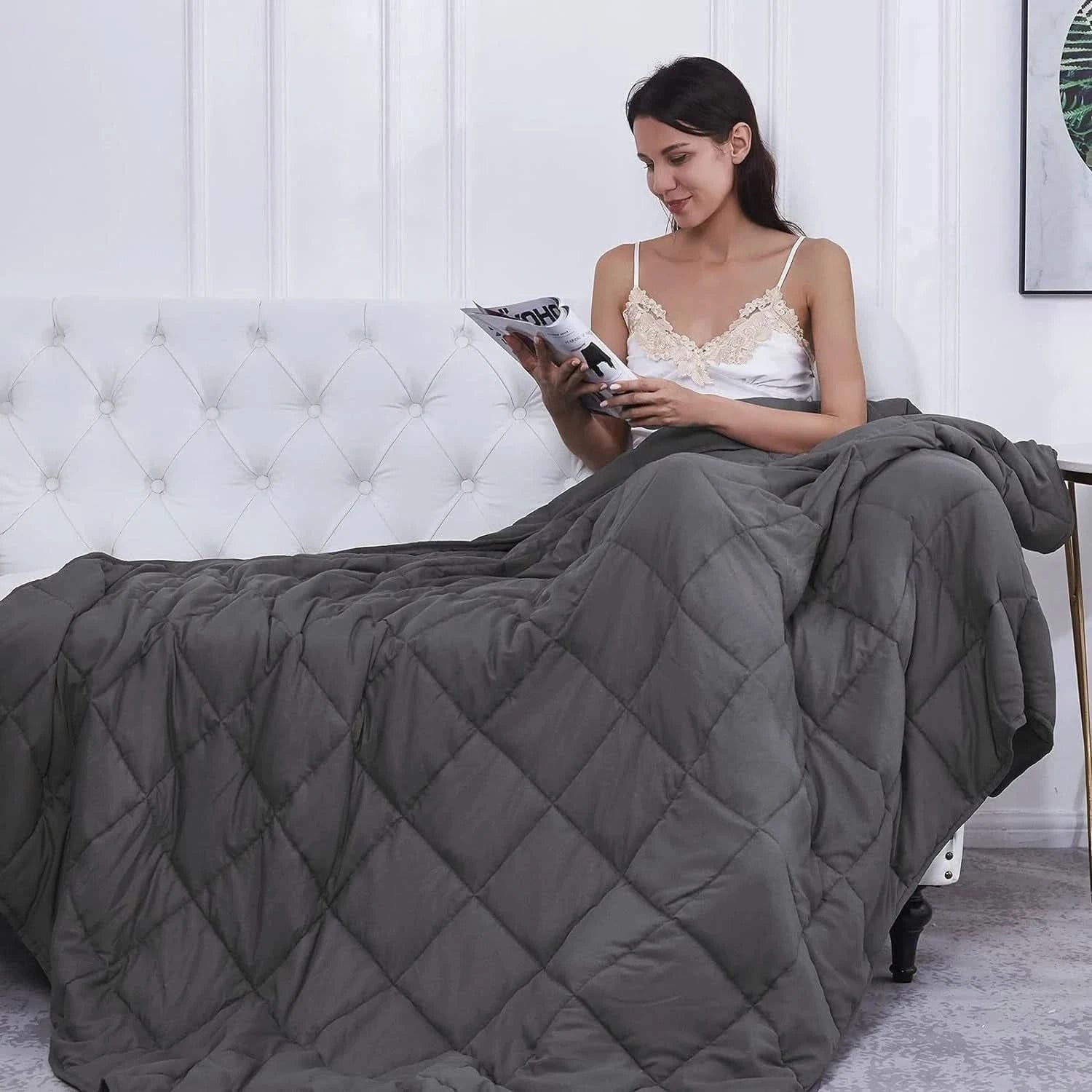 Weighted Blanket Sleep Glass Bead Cotton Quilted Breathable Machine Washable - Image 5