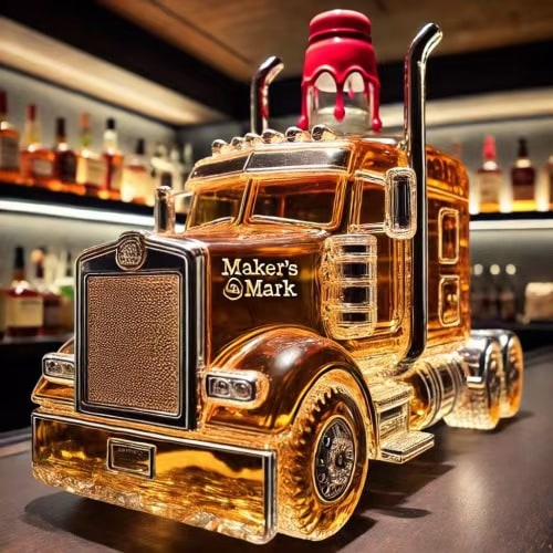 Whiskey Decanter Semi-Truck Shaped Glass Bottle with Stopper and Molded Wheels - Image 3