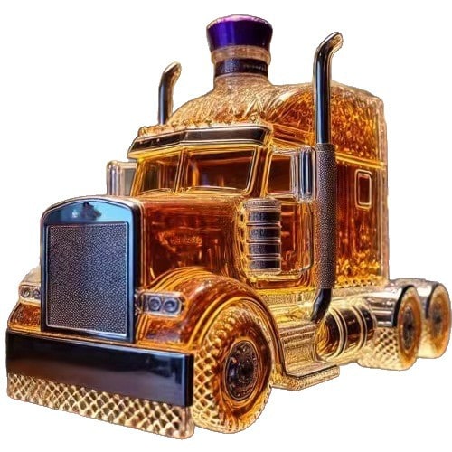 Whiskey Decanter Semi-Truck Shaped Glass Bottle with Stopper and Molded Wheels - Image 4