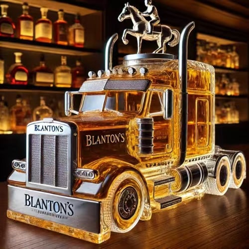 Whiskey Decanter Semi-Truck Shaped Glass Bottle with Stopper and Molded Wheels - Image 5