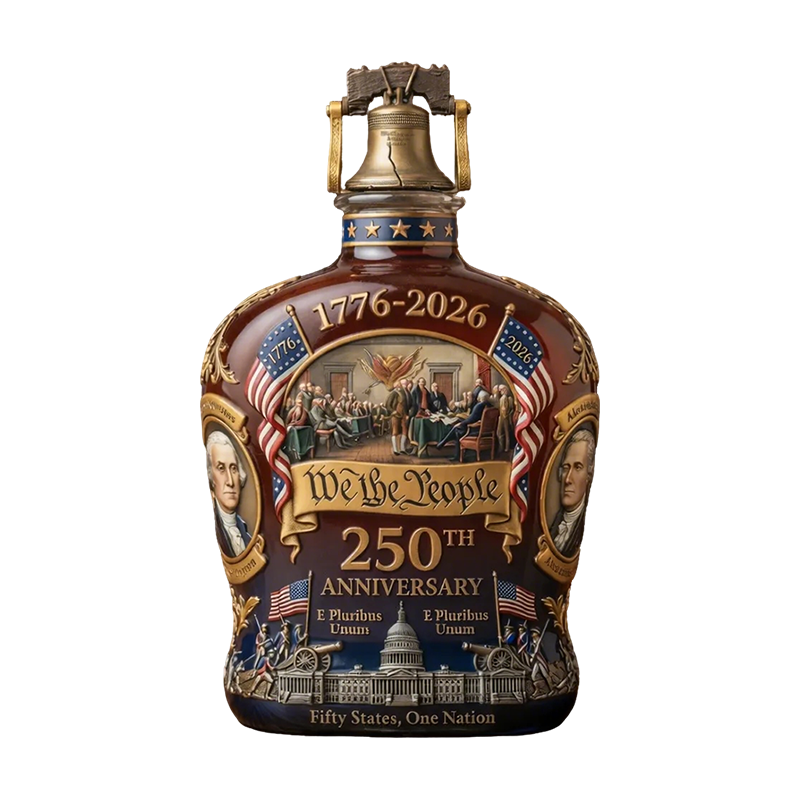 Whiskey Decanter Set with Crystal Glasses and Liberty Bell Stopper Patriotic Design - Image 1
