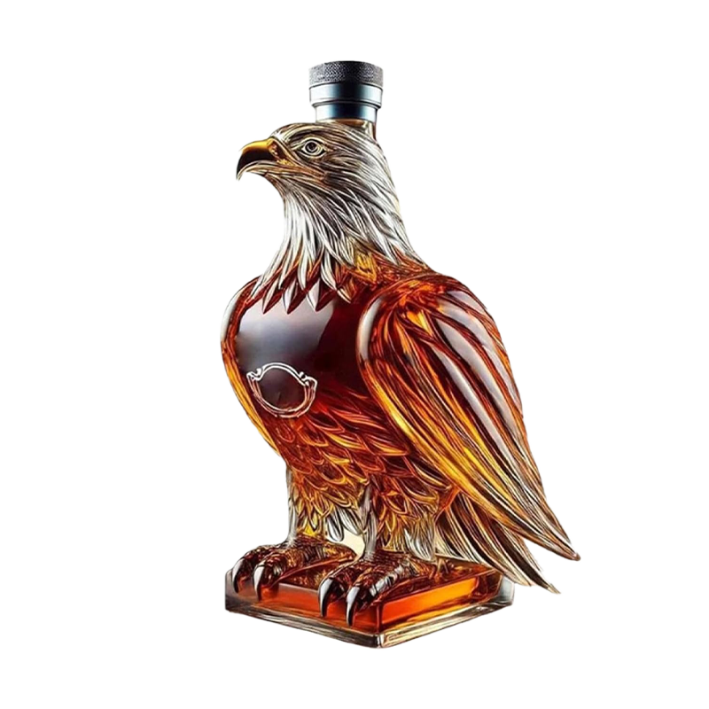 Whiskey Decanter Set with Crystal Glasses Eagle-Shaped Glass Design and Metal Cap - Image 1