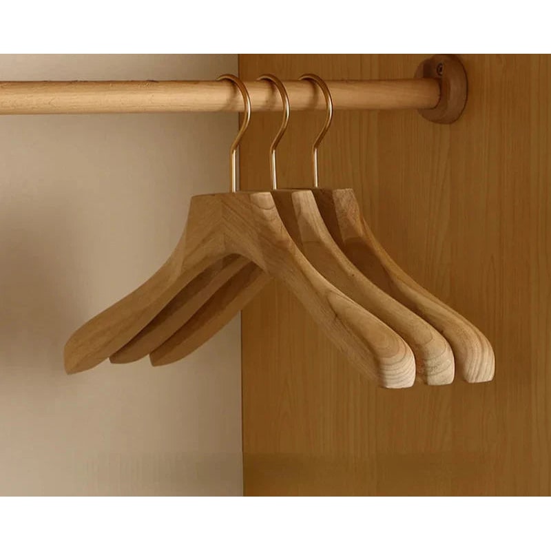 Wide Shoulder Wooden Hangers Coat Suit Metal Clips Non Slip Bar With Trouser - Image 2