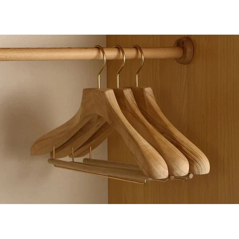 Wide Shoulder Wooden Hangers Coat Suit Metal Clips Non Slip Bar With Trouser - Image 3