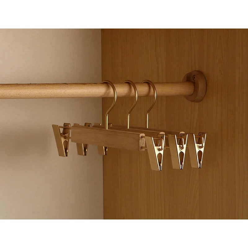 Wide Shoulder Wooden Hangers Coat Suit Metal Clips Non Slip Bar With Trouser - Image 4