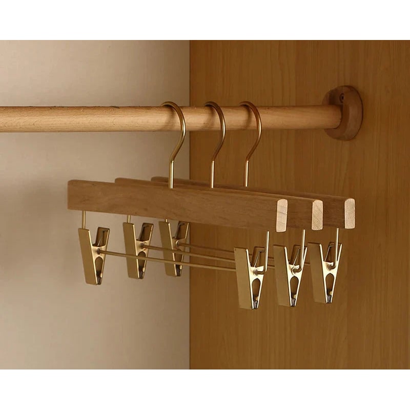 Wide Shoulder Wooden Hangers Coat Suit Metal Clips Non Slip Bar With Trouser - Image 5