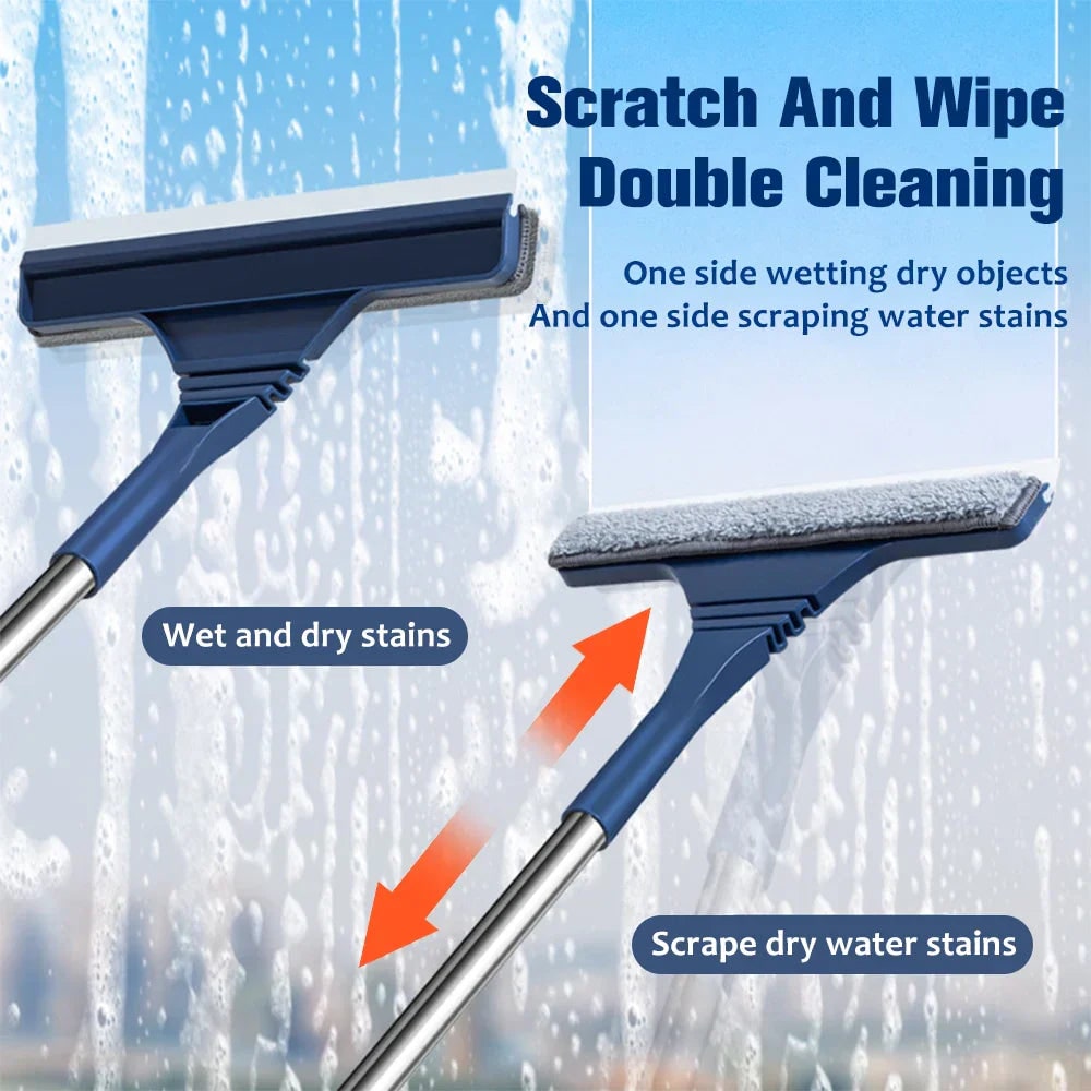 Window Squeegee with Microfiber Scrubber and Telescopic Pole for Streak-Free Cleaning - Image 2