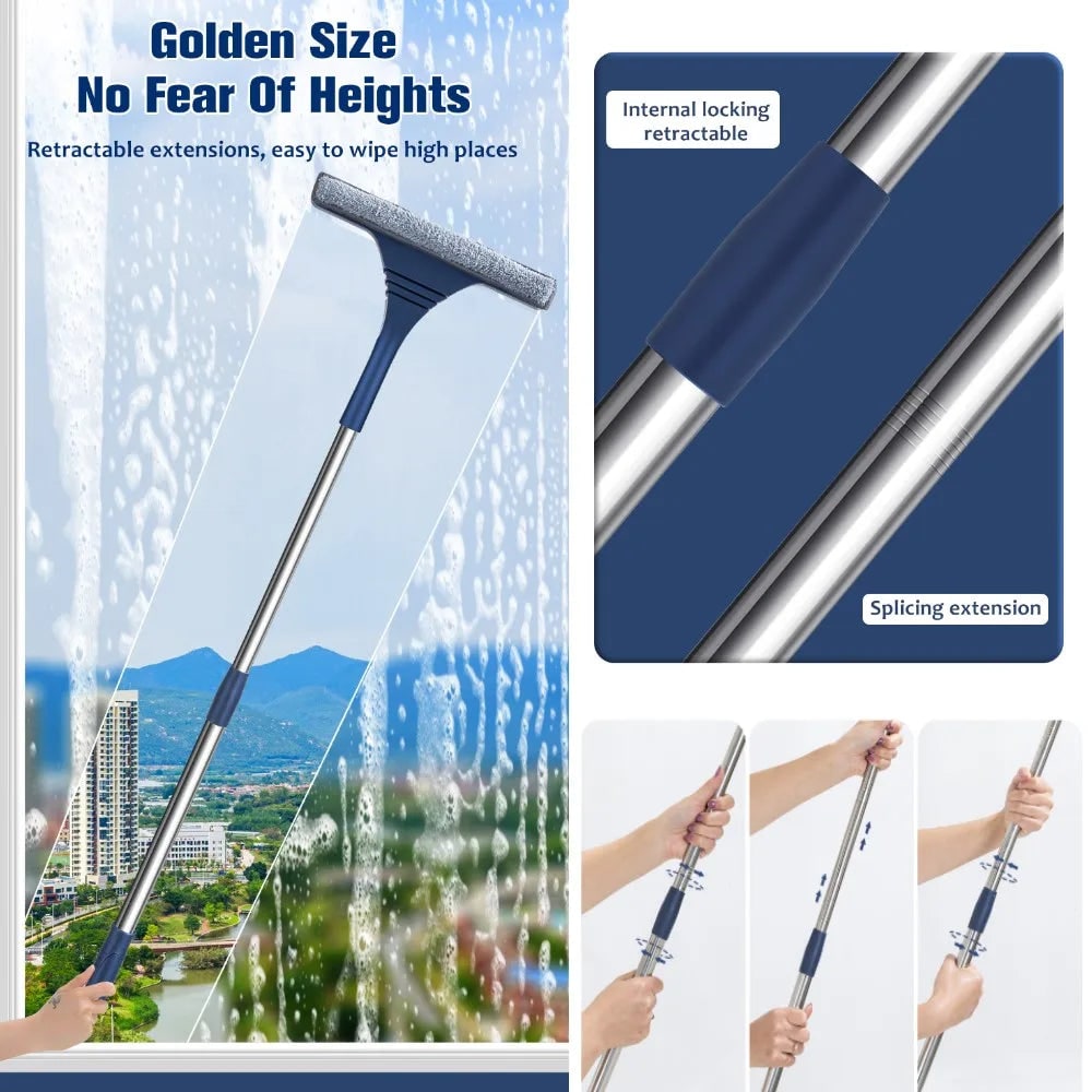Window Squeegee with Microfiber Scrubber and Telescopic Pole for Streak-Free Cleaning - Image 5