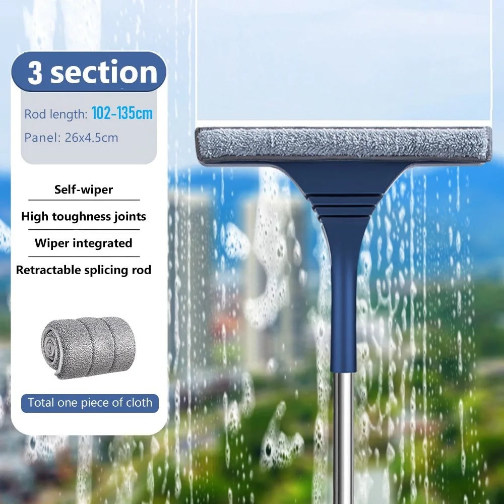 Window Squeegee with Microfiber Scrubber and Telescopic Pole for Streak-Free Cleaning - Image 9