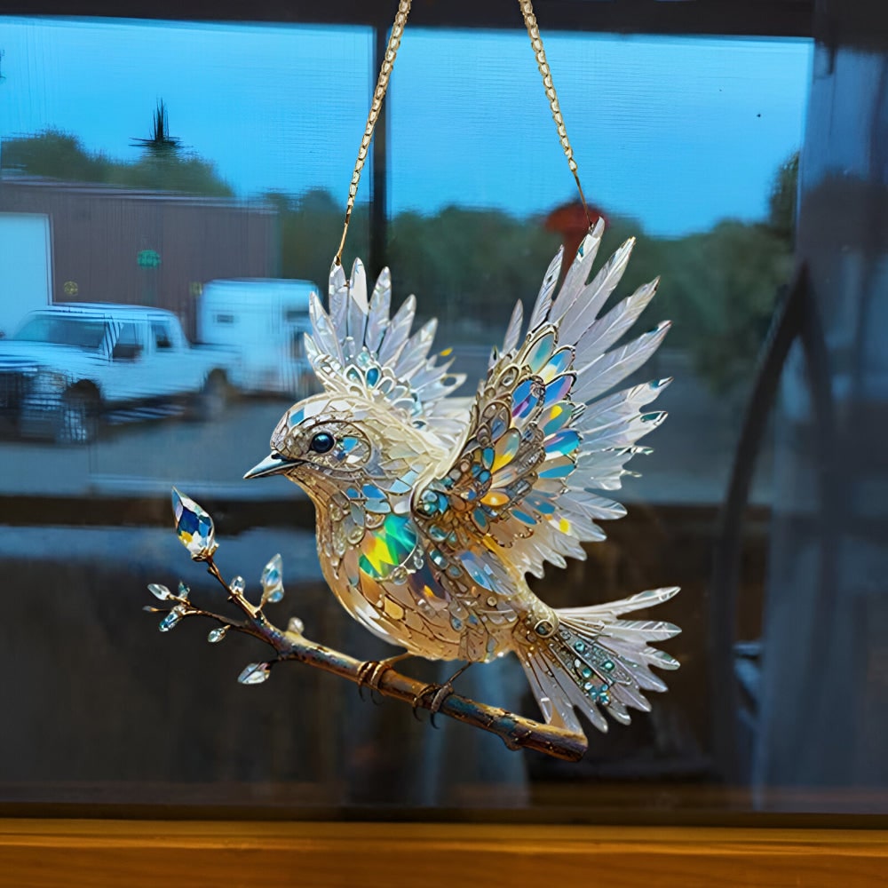 Window Suncatcher with Stained Glass Bluebird Design and Hanging Chain - Image 4