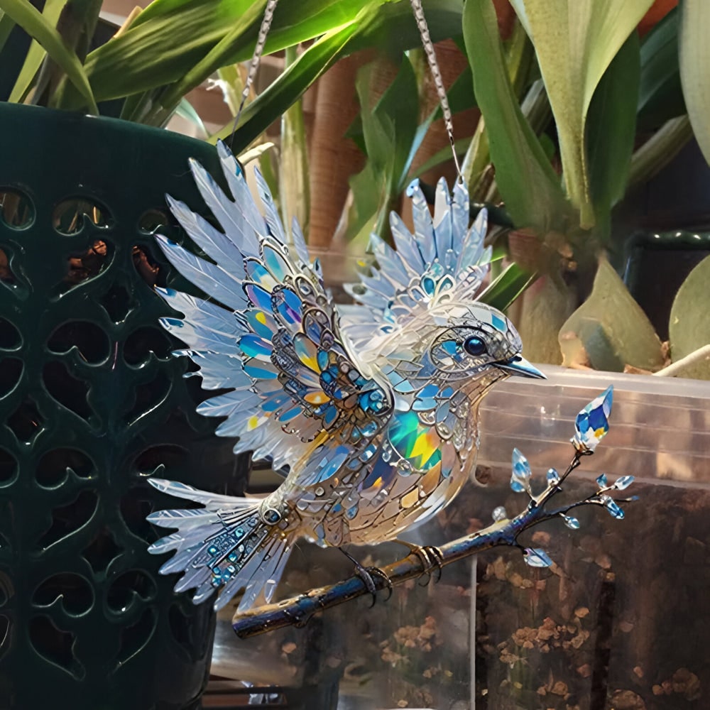Window Suncatcher with Stained Glass Bluebird Design and Hanging Chain - Image 6