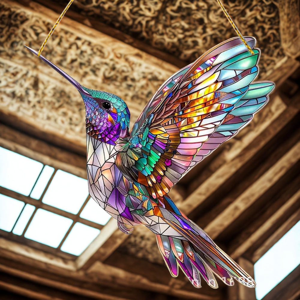 Window Suncatcher with Stained Glass Bluebird Design and Hanging Chain - Image 8