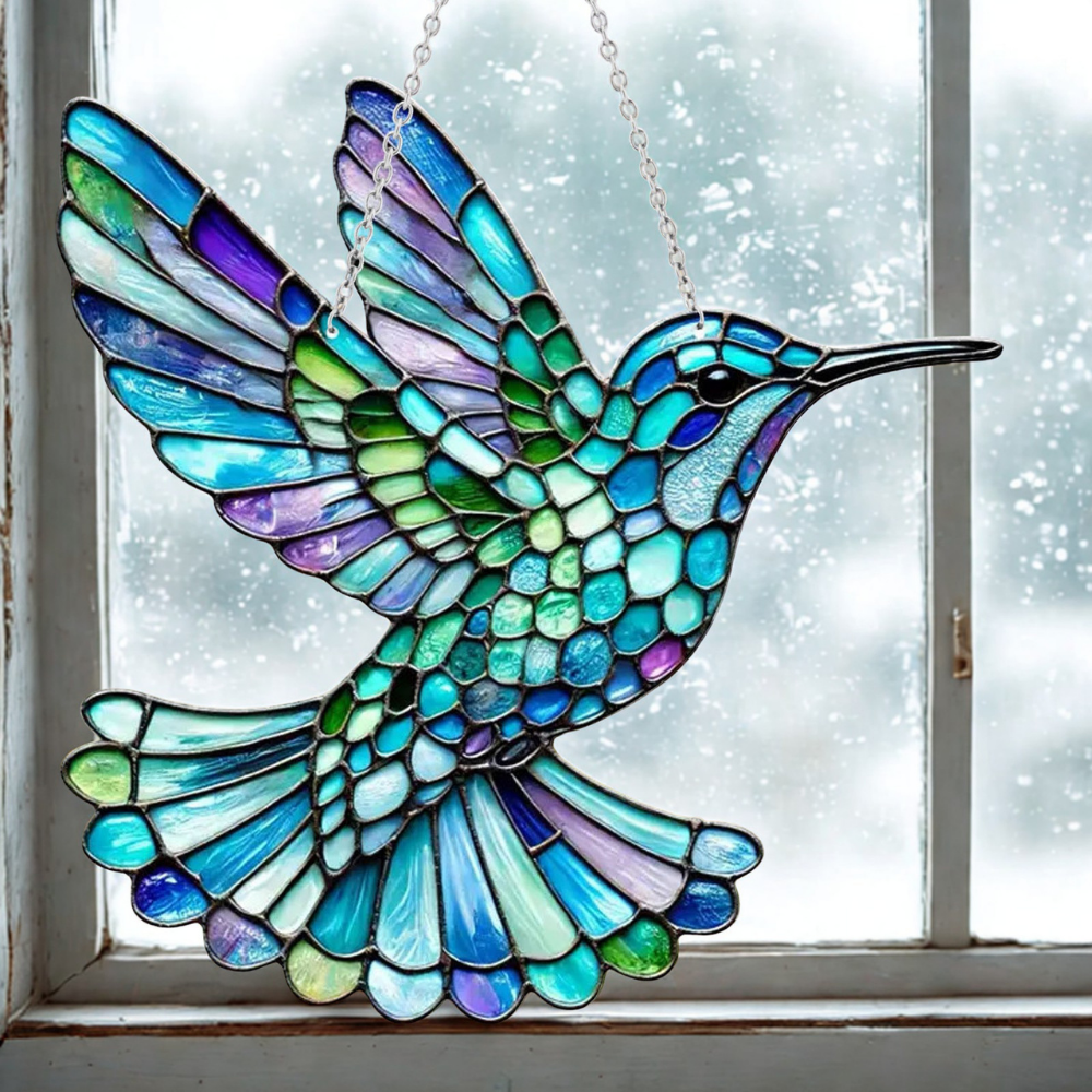 Window Suncatcher with Stained Glass Bluebird Design and Hanging Chain - Image 9