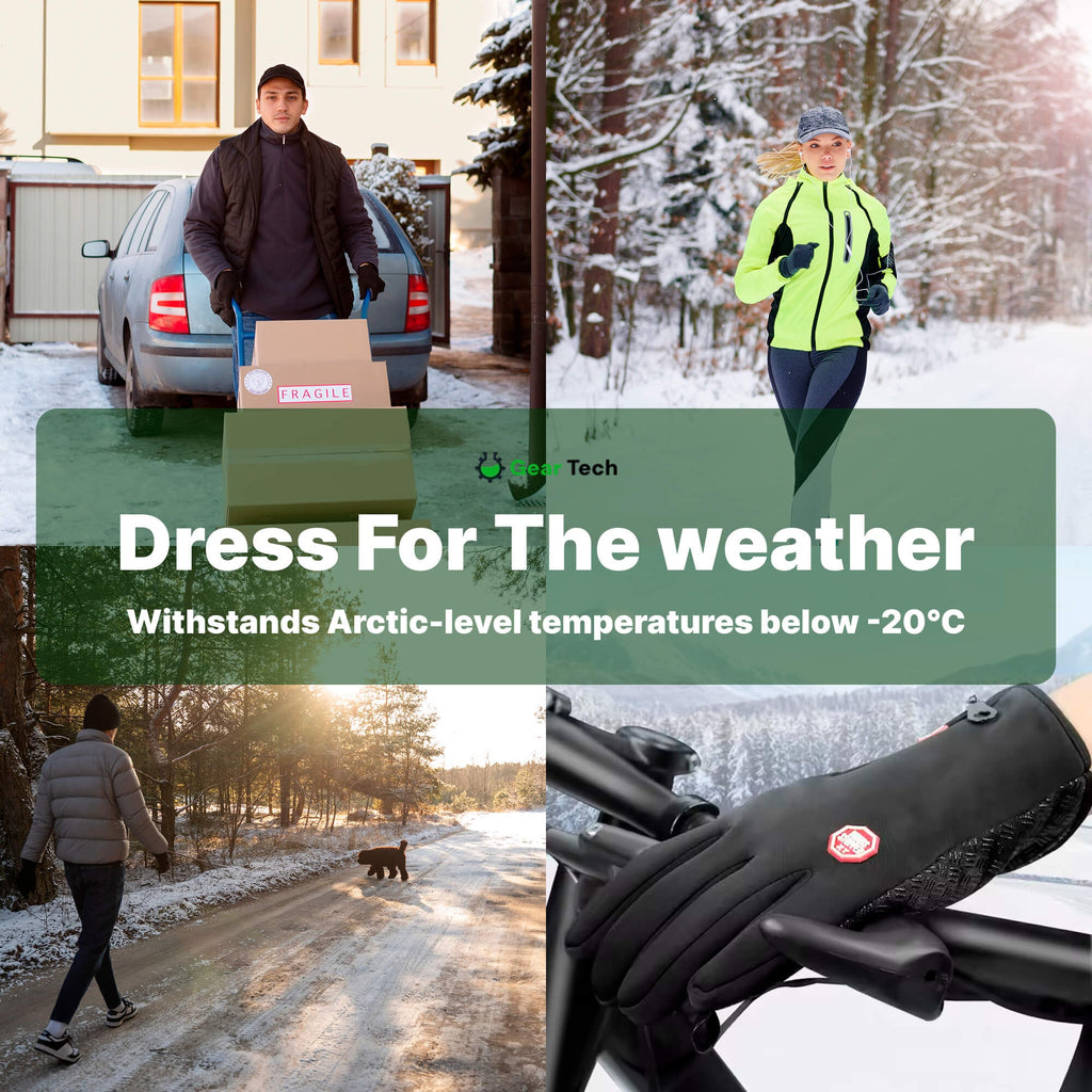 Winter Cycling Gloves Insulated Waterproof Touchscreen with Zippered Cuffs Bicycle - Image 2