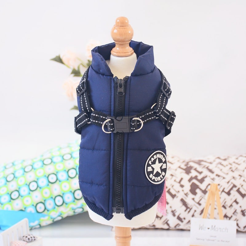Winter Dog Coat with Harness for Cold Weather Water Resistant Quilted Vest with Reflective Straps - Image 1